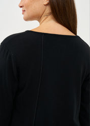 חולצה שרוול ארוך מפתח וי סריג דק שחור