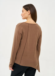 חולצה שרוול ארוך מפתח וי סריג דק חום