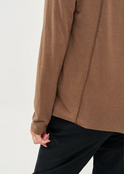 חולצה שרוול ארוך מפתח וי סריג דק חום