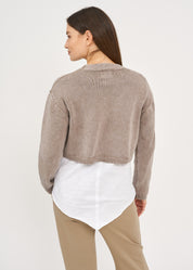 Three-button brown wash knit top
