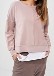 סווטשירט חצי הפוך עם ריב ורוד