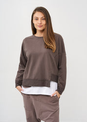 סווטשירט סיומת אסימטרית אפור כהה