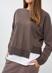 סווטשירט סיומת אסימטרית אפור כהה