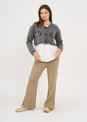 Black three-button washed knit top