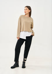 טי שרט עם כיס שרוול ארוך חום