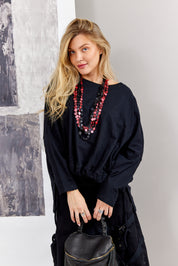 Handmade necklace rows of round shells black