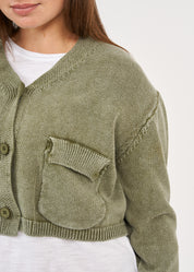 Dark green three-button washed knit top