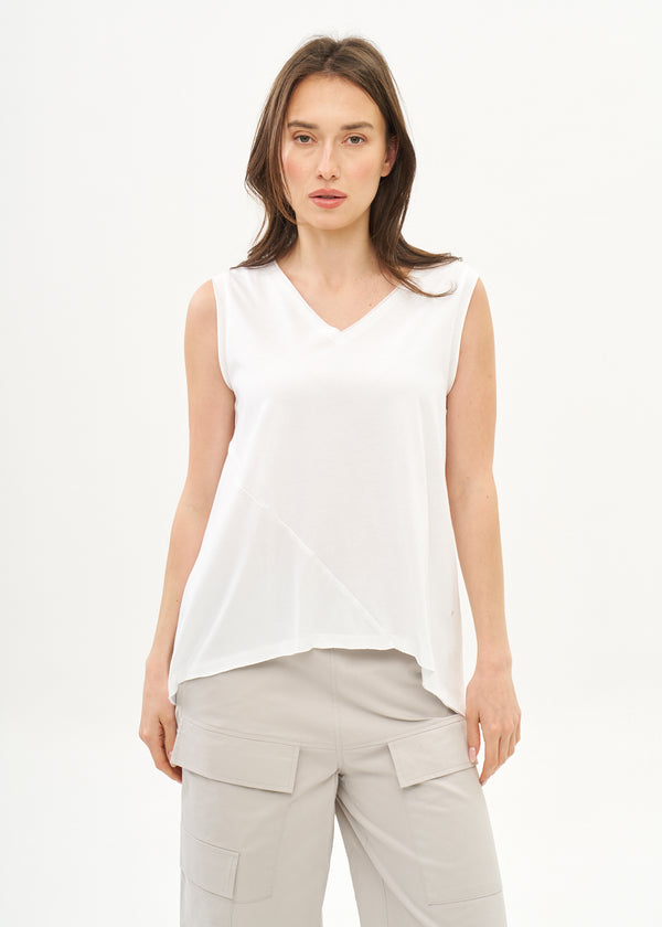 גופייה חתך אלכסוני כותנה לבן