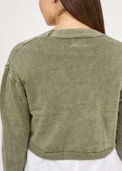 Dark green three-button washed knit top