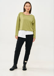 טי שרט עם כיס שרוול ארוך ירוק