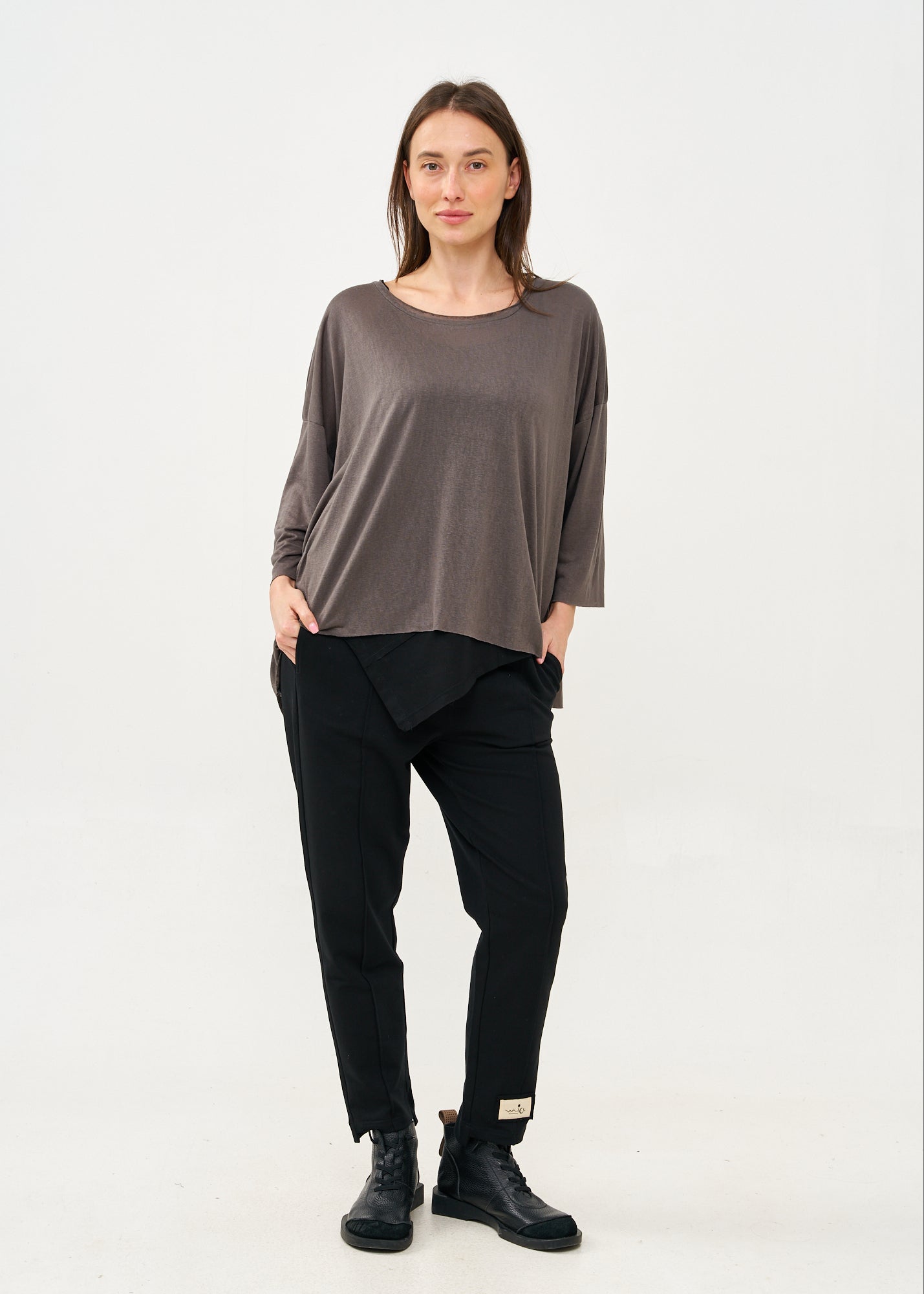 חולצה ארוכה בד סלאב אפור כהה