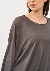 חולצה ארוכה בד סלאב אפור כהה