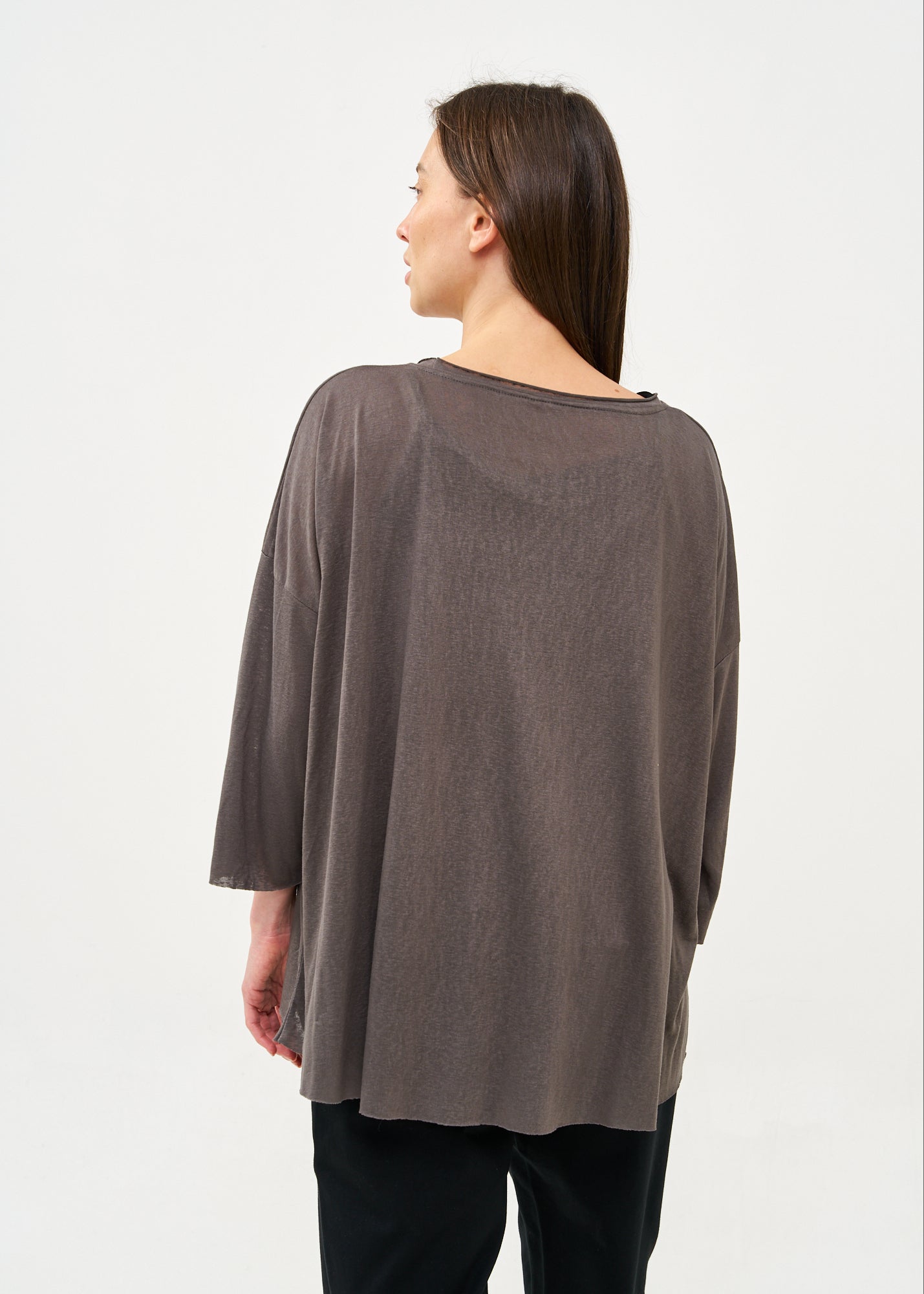 חולצה ארוכה בד סלאב אפור כהה