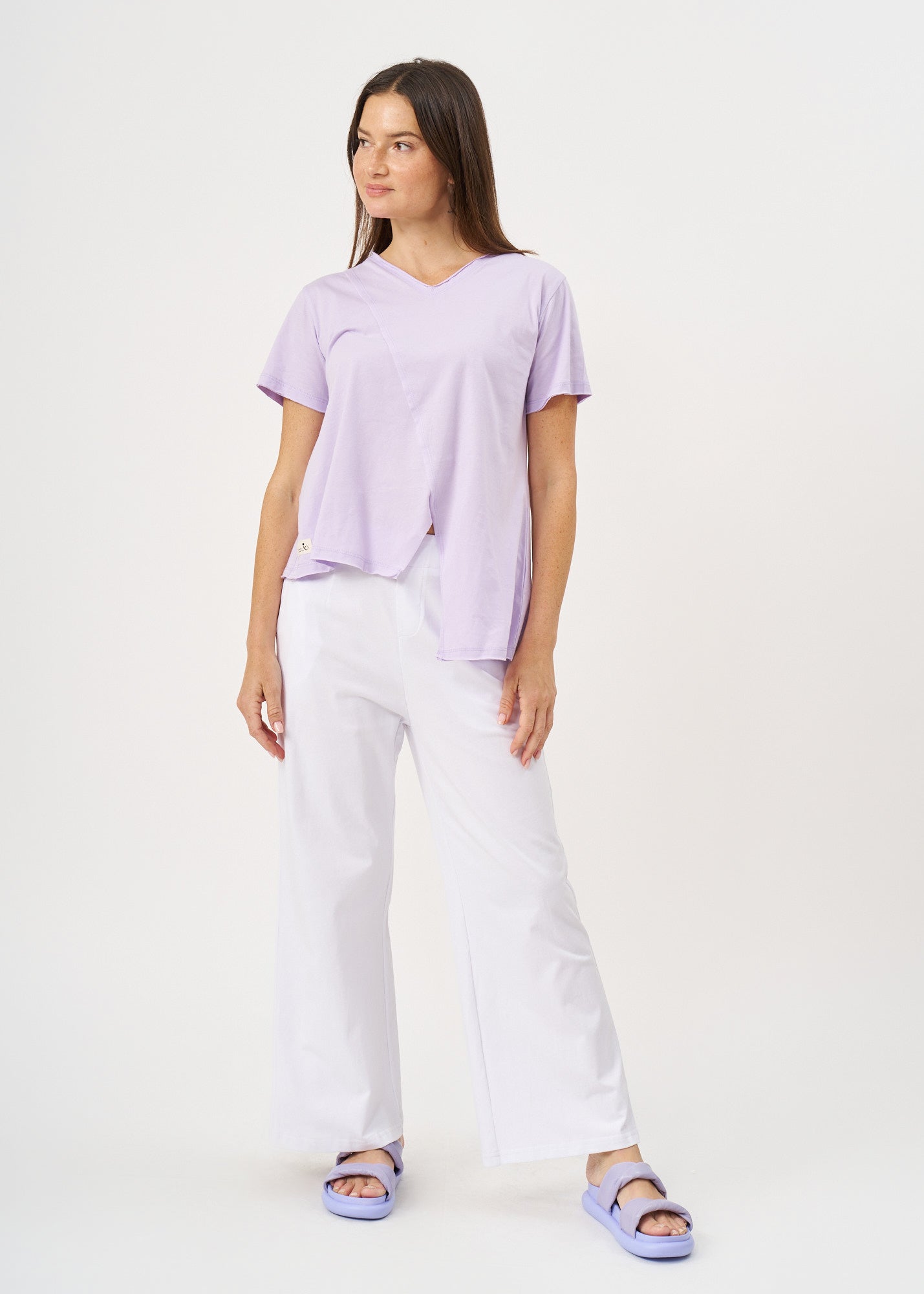 טי שרט חתך אלכסוני אורך א-סימטרי סגול