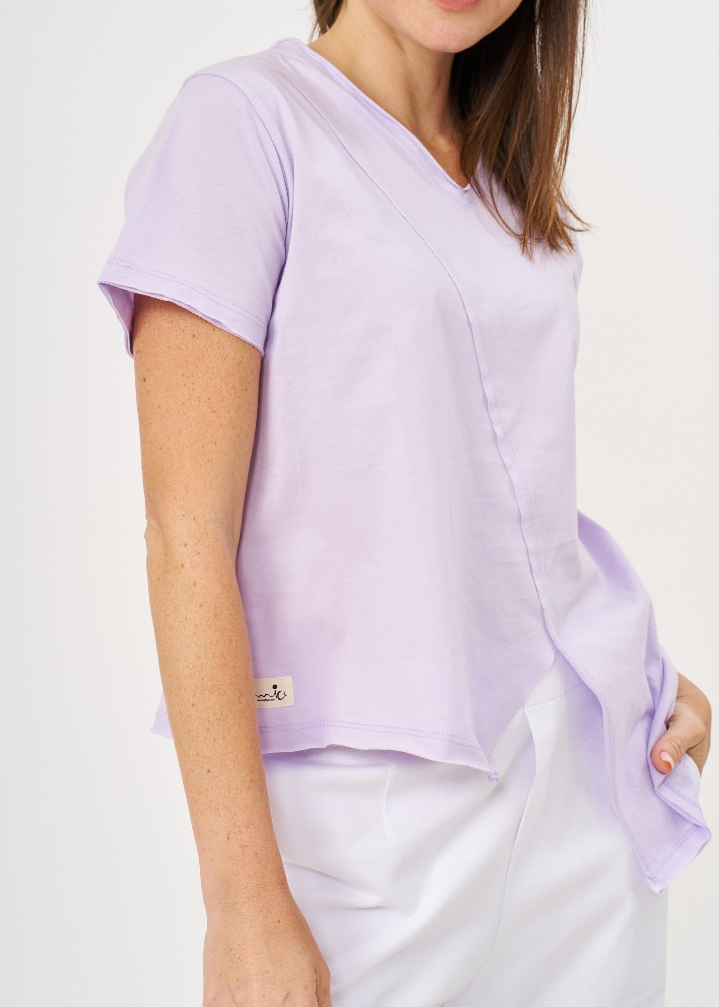 טי שרט חתך אלכסוני אורך א-סימטרי סגול