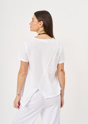 טי שרט חתך אלכסוני אורך א-סימטרי לבן
