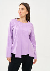 חולצה שרוול ארוך מפתח וסיומת מדורגת סגול