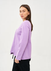 חולצה שרוול ארוך מפתח וסיומת מדורגת סגול