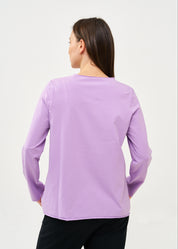 חולצה שרוול ארוך מפתח וסיומת מדורגת סגול