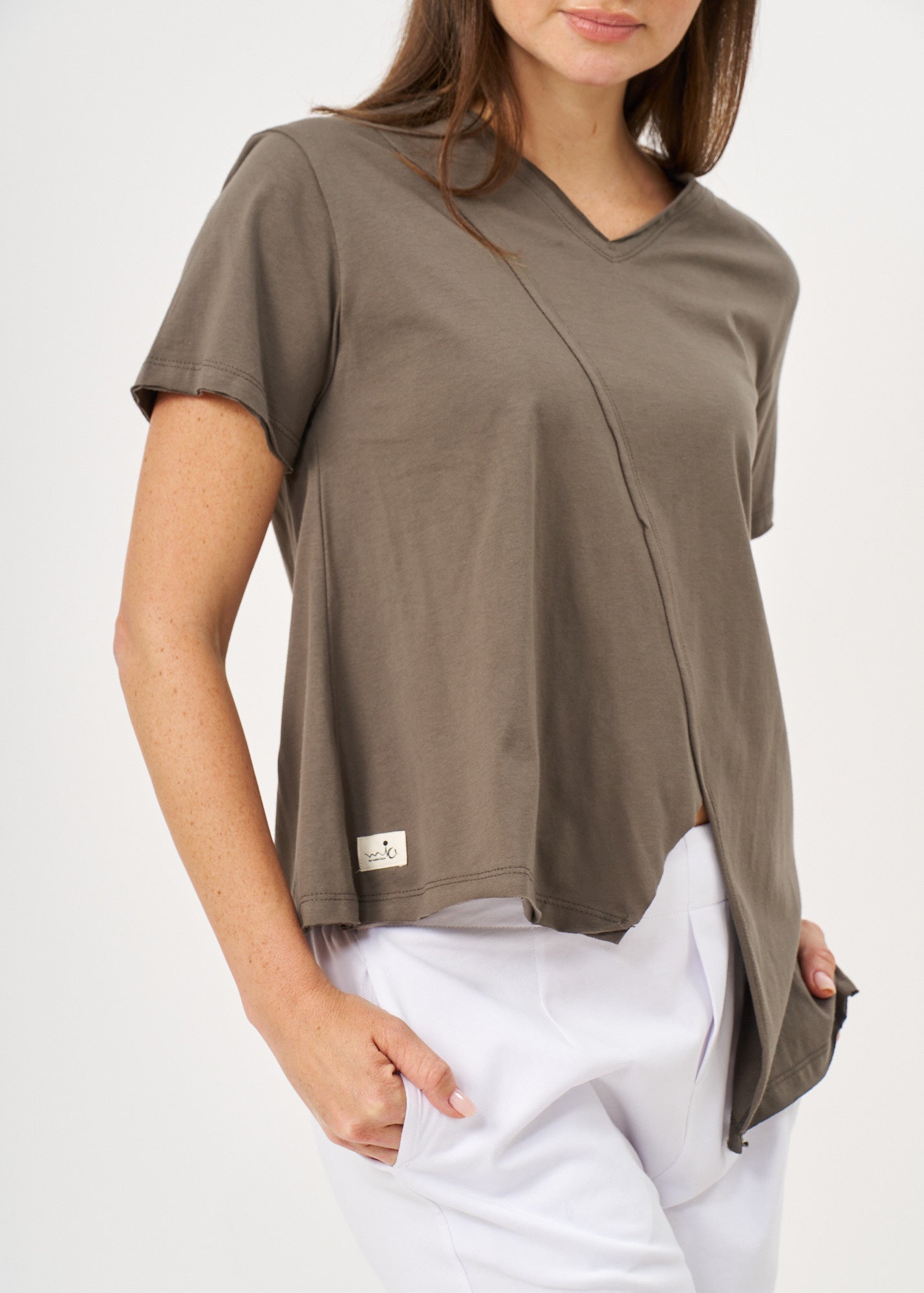 טי שרט חתך אלכסוני אורך א-סימטרי אפור כהה