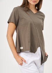 טי שרט חתך אלכסוני אורך א-סימטרי אפור כהה