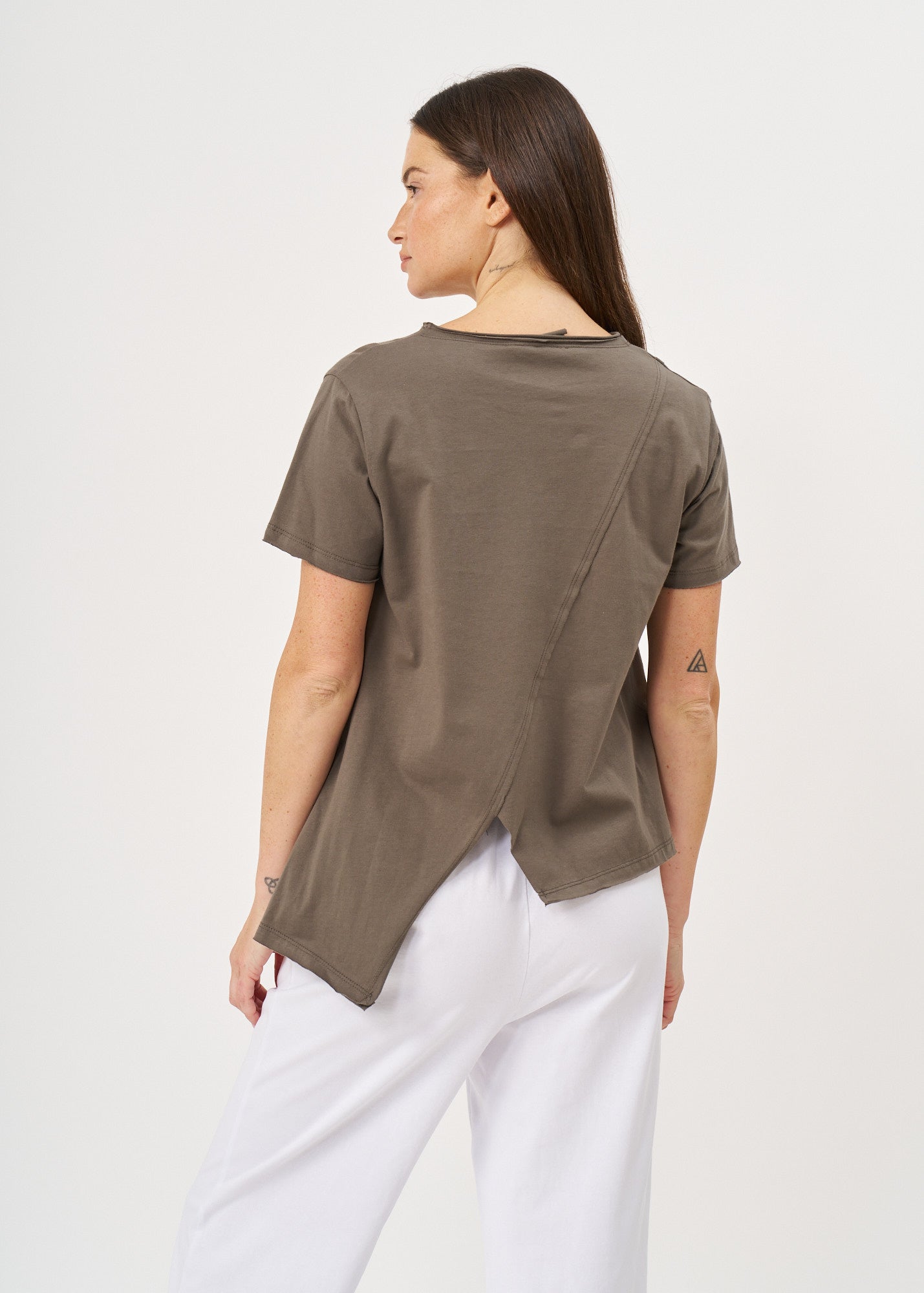 טי שרט חתך אלכסוני אורך א-סימטרי אפור כהה