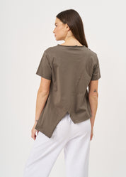 טי שרט חתך אלכסוני אורך א-סימטרי אפור כהה