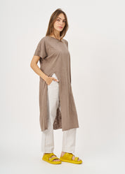 Short sleeve tunic with front slit, brown
