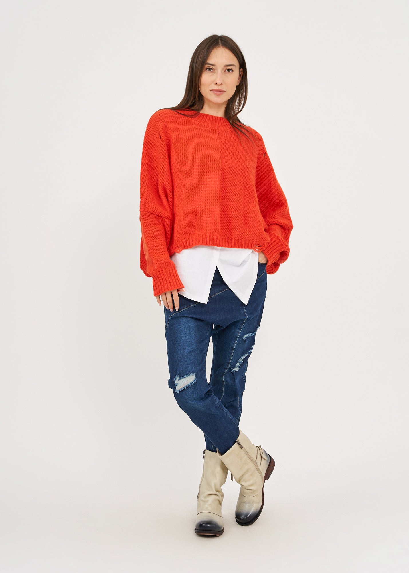 Orange ripped oversized knit