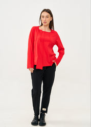 חולצה שרוול ארוך מפתח וסיומת מדורגת אדום