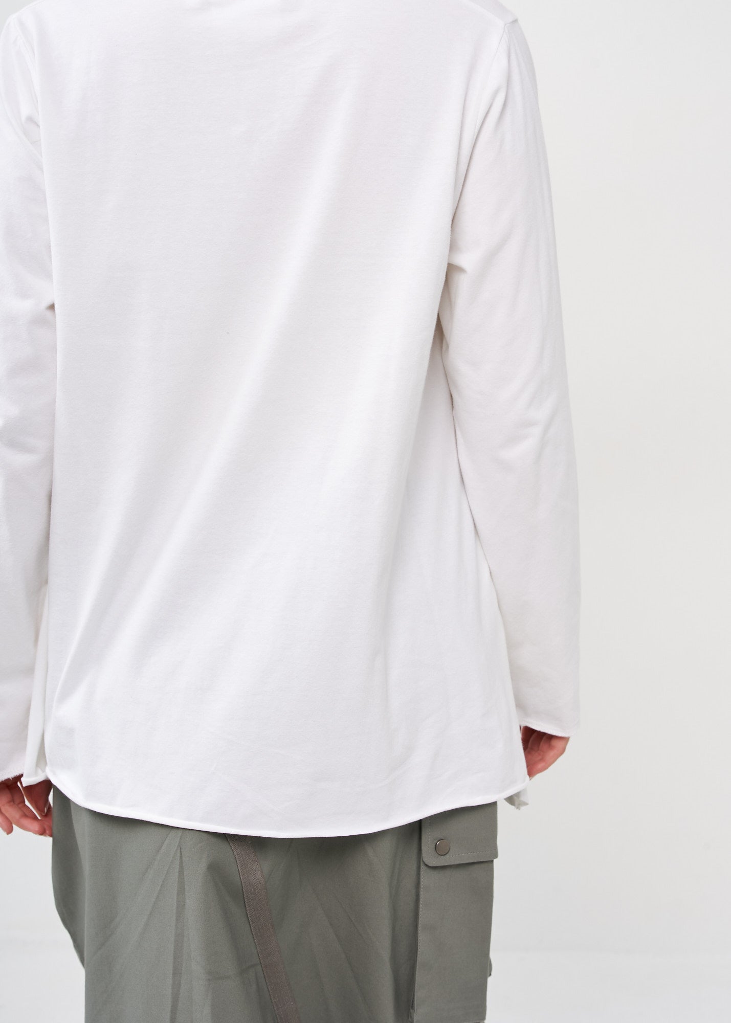 White long sleeve V-neck shirt