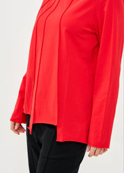 חולצה שרוול ארוך מפתח וסיומת מדורגת אדום