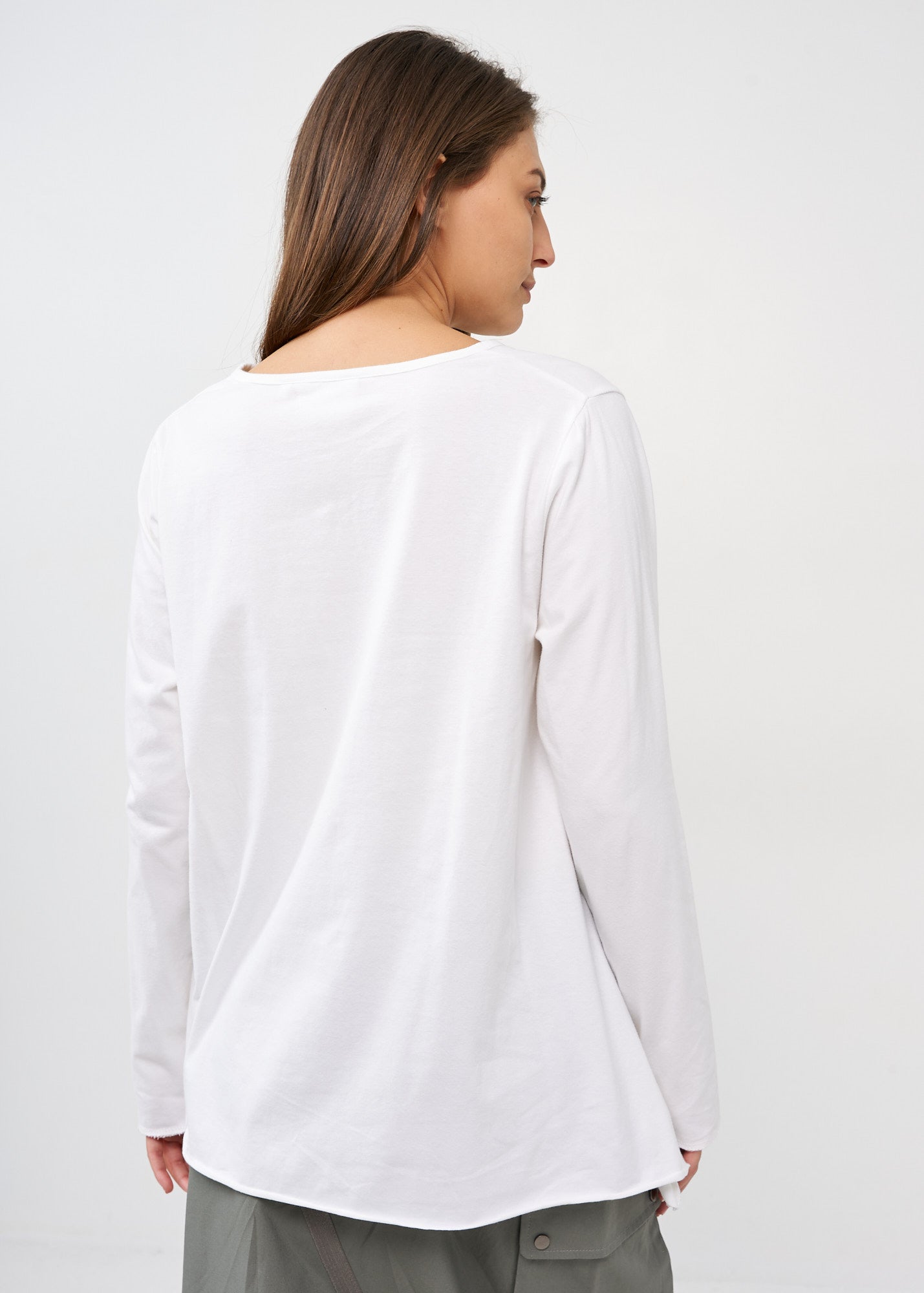 White long sleeve V-neck shirt