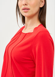 חולצה שרוול ארוך מפתח וסיומת מדורגת אדום