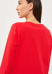 חולצה שרוול ארוך מפתח וסיומת מדורגת אדום