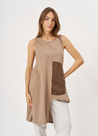 Brown fabric half-circle pocket tank top - 01