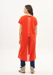 Orange mesh short sleeve tunic