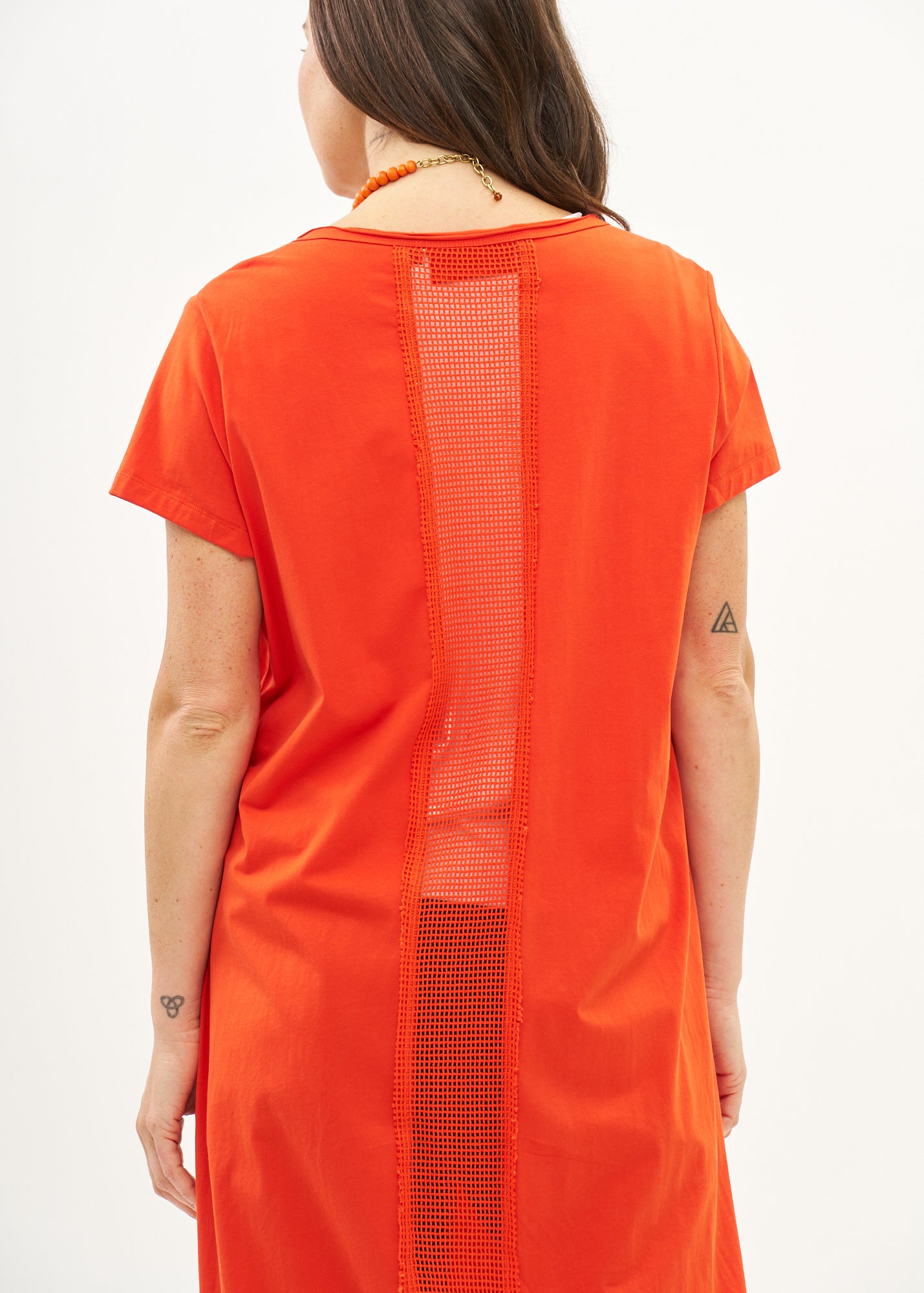Orange mesh short sleeve tunic