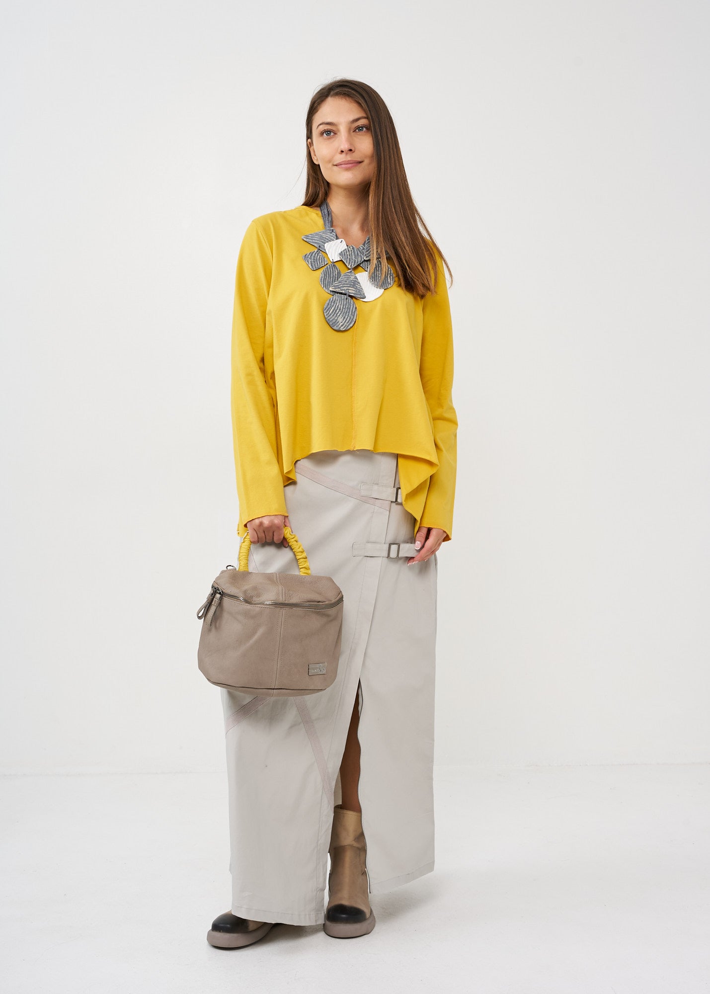 Stone Zipper Slit Buckle Skirt