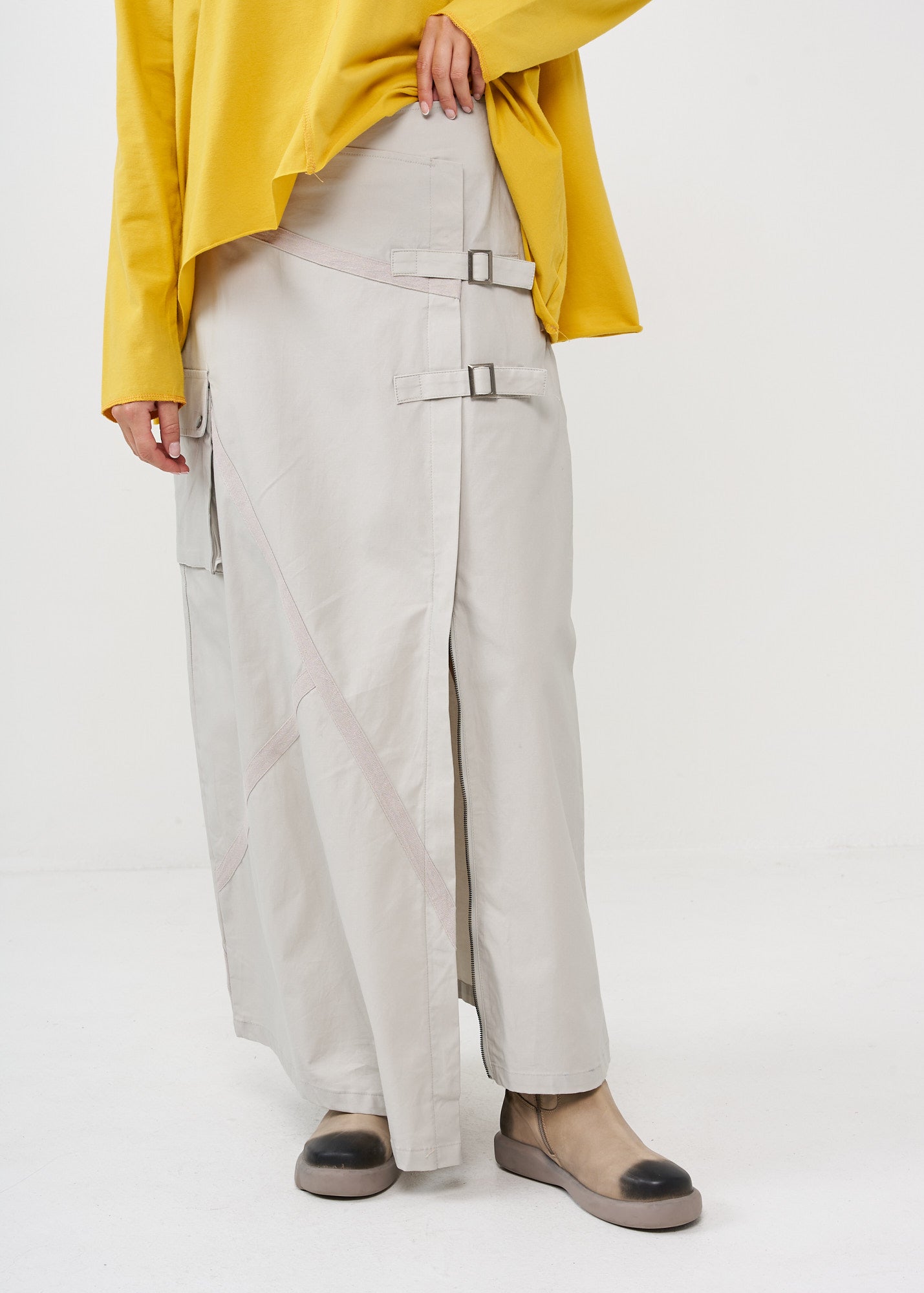 Stone Zipper Slit Buckle Skirt