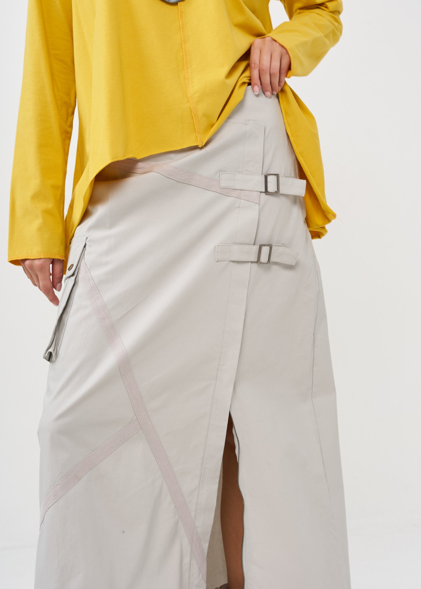 Stone Zipper Slit Buckle Skirt
