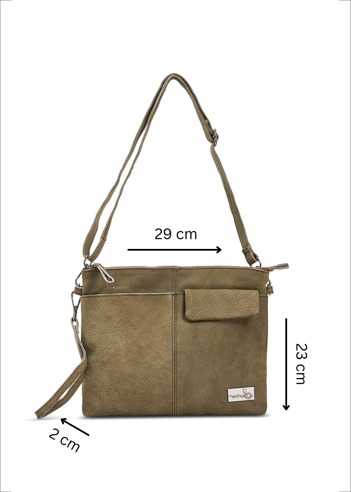 Leather evening bag with pocket and green flap