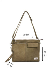 Leather evening bag with pocket and green flap