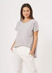 טוניקה שרוול קצר חתכים אלכסוניים אפור בהיר