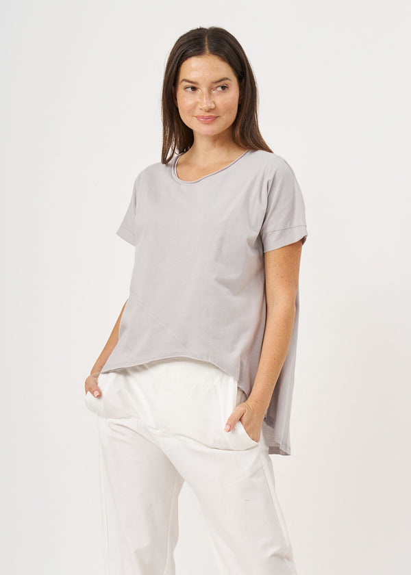 טוניקה שרוול קצר חתכים אלכסוניים אפור בהיר