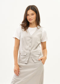 Vest with diagonal pockets and tie-back in grey - 00