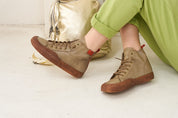 High leather shoes with laces brown color combination