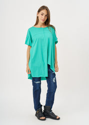 חולצה פתח בשרוול סיומת אסימטרית טורקיז