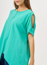 חולצה פתח בשרוול סיומת אסימטרית טורקיז
