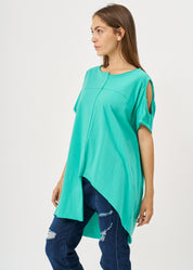 חולצה פתח בשרוול סיומת אסימטרית טורקיז